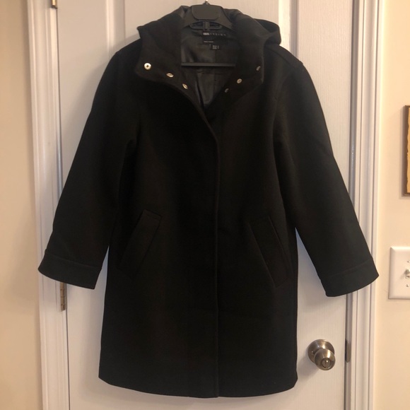 ASOS petite black textured hooded Coat Jacket - Picture 3 of 7